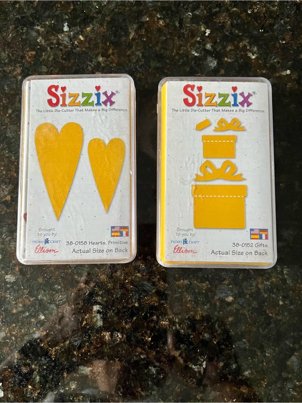 Two Sizzix Original dies: Hearts and Gifts